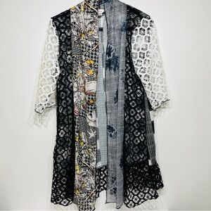 Kamana Kimono Cardigan Women M Boho Artsy Open Patchwork Lace Velvet Mixed Media